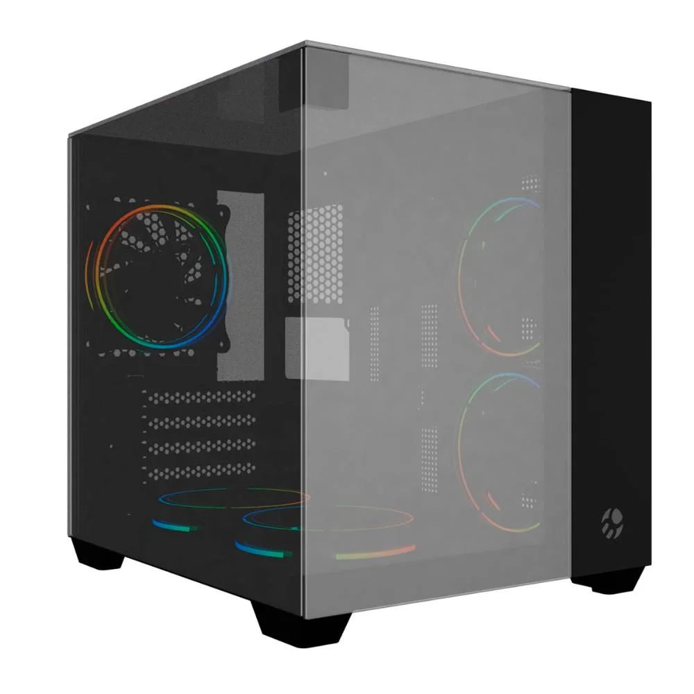 Gabinete Gamer Aquário Bluecase Bg-059bbx Vegas - Vidro Panorâmico - Micro Atx - Preto