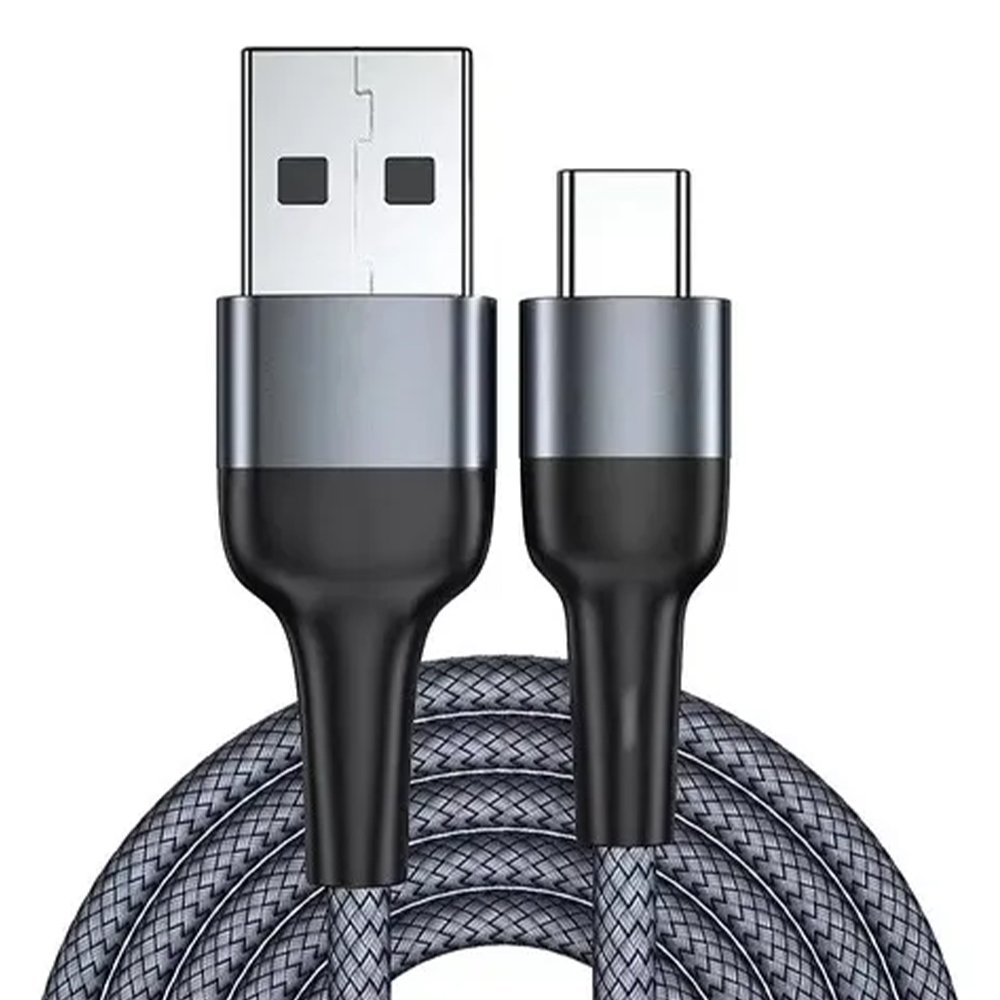 Cabo Usb Tipo-c Essager Turbo 5a 1m Cinza Nylon Trançado Carregamento Rápido E Alta Resistência