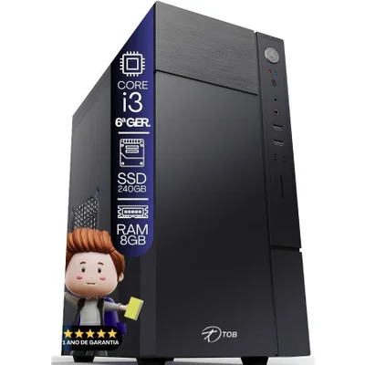 Computador Tob Intel Core i3 6ªgeração Memória 8GB SSD 240GB Win10 Trial Desktop PC Cpu