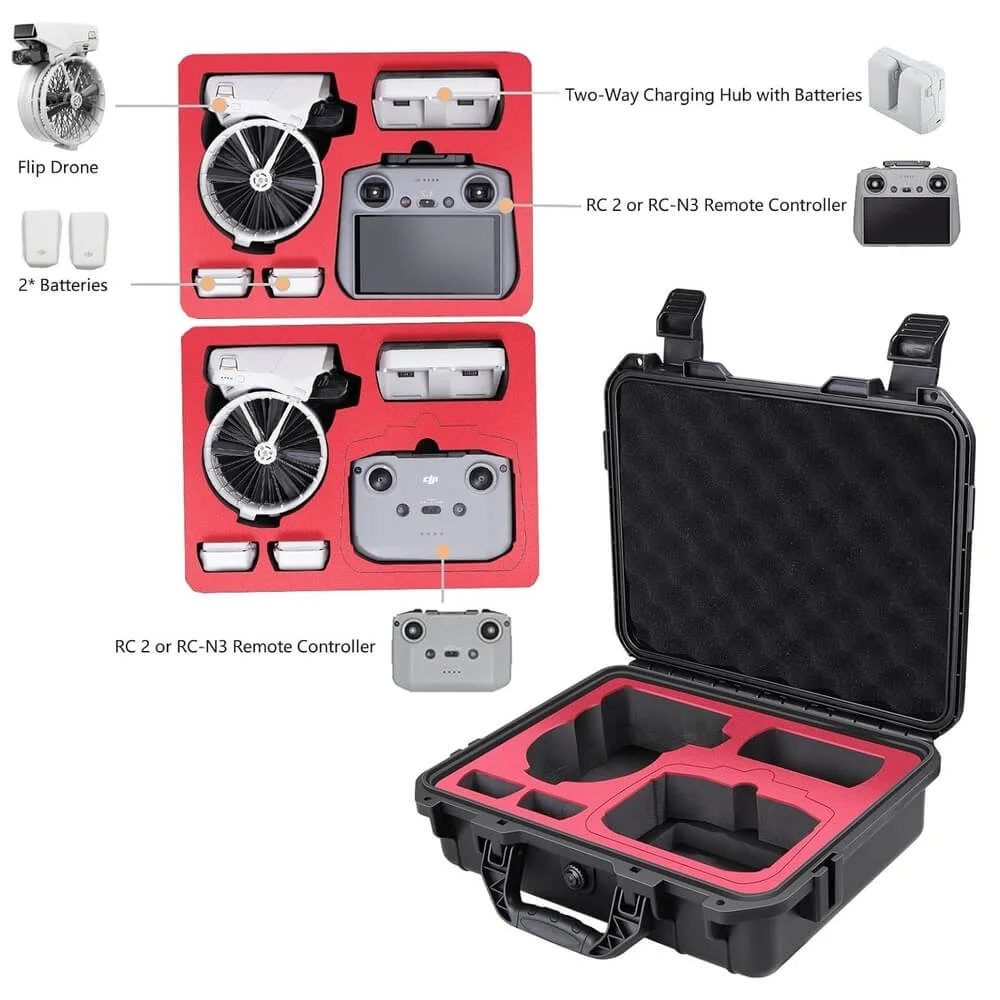 Imagem 5 de 5 do produto Bolsa Rígida para Drone DJI Flip – Maleta com Espuma Personalizada, Alça de Ombro, Compartimentos para Controle, Baterias e Hub de Carregamento – Proteção contra Impactos e Poeira