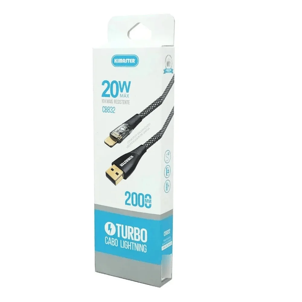 Imagem 2 de 2 do produto Cabo Usb/ Lightning 2m 20w Reforcado Cb832 Kimaster