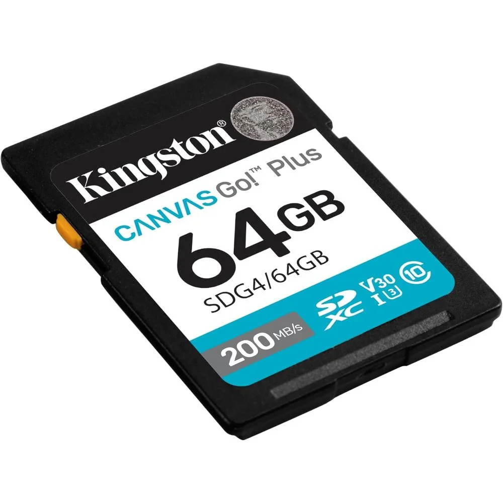 Imagem 2 de 2 do produto Cartão Sd 64gb Kingston Canvas Go Plus Para Gravação De Vídeo 4k Uhd E Modo Fotográfico Burst Na Sua Dslr, Leitura Até 200mb/s, Sdg4/64gb