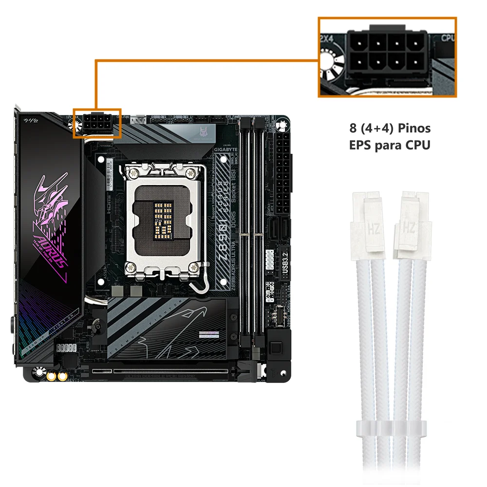 Imagem 3 de 5 do produto Cabo De Alimentação da Placa-Mãe (CPU) 4+4 = 8 Pinos, Extensor Sleeved EPS da Fonte, 285mm, Full White