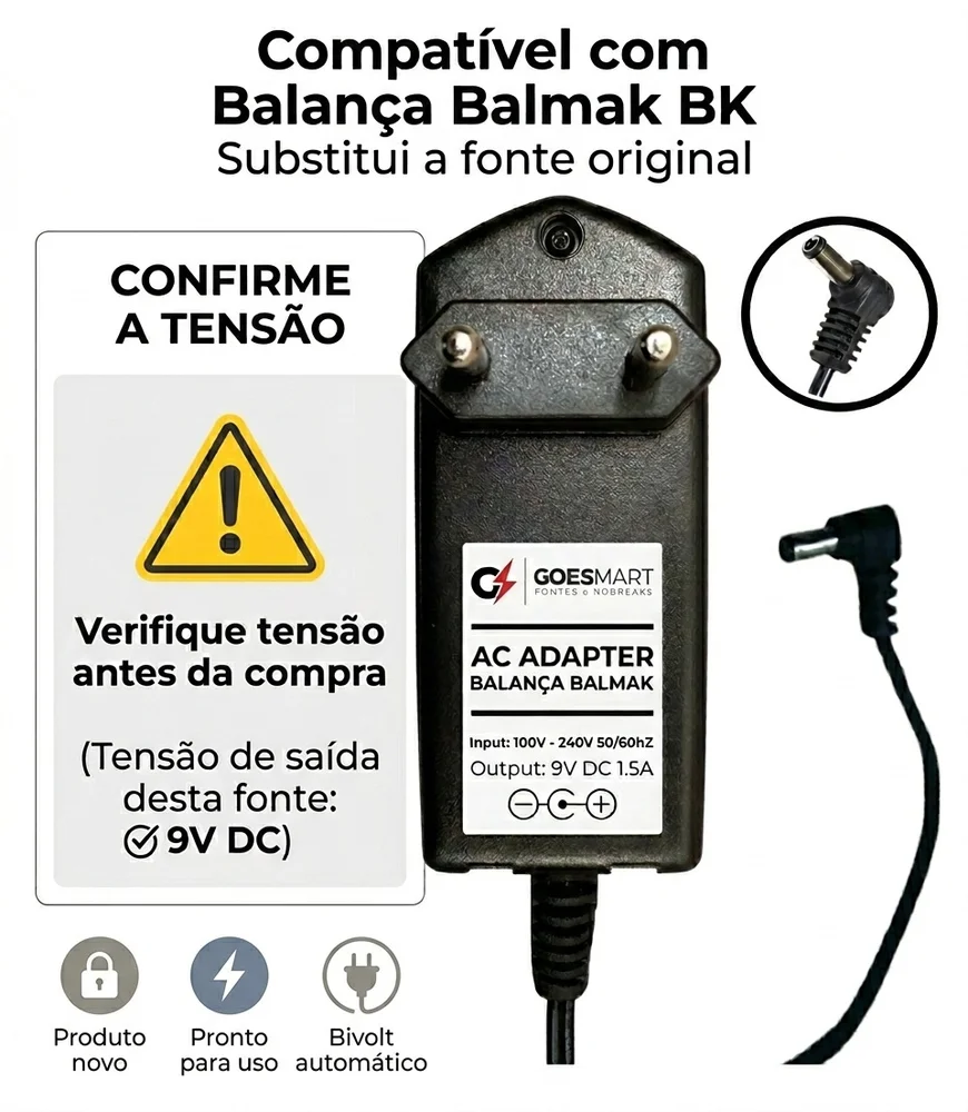 Imagem 2 de 5 do produto Fonte Dc 9v 1,5a Para Balanca Balmak Bk