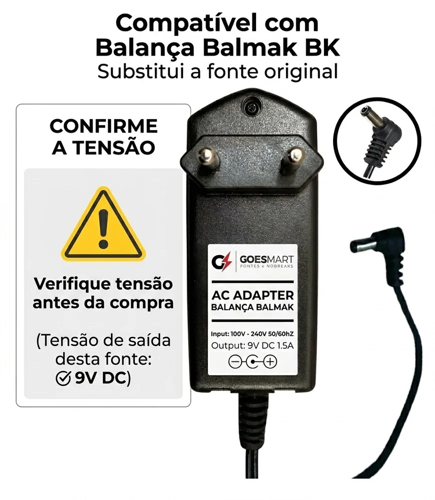 Imagem 3 de 5 do produto Fonte Dc 9v 1,5a Para Balanca Balmak Bk