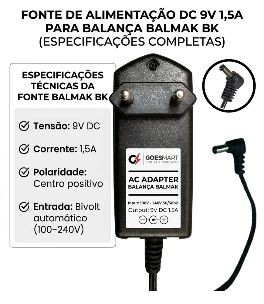 Imagem 4 de 5 do produto Fonte Dc 9v 1,5a Para Balanca Balmak Bk