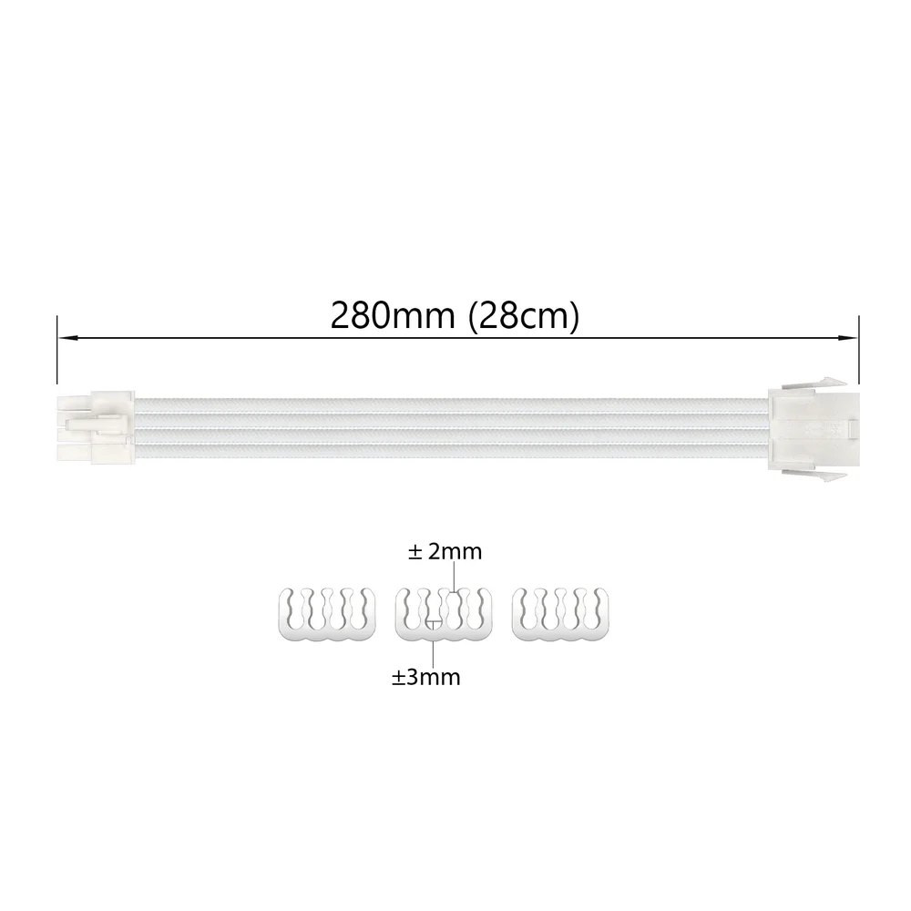 Imagem 2 de 5 do produto Cabo Extensor para Placa de Vídeo 6+2 = 8 Pinos, Sleeved, Full White, 285mm, Extensão Cabo da Fonte para GPU