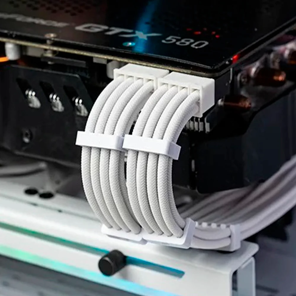 Imagem 3 de 5 do produto Cabo Extensor para Placa de Vídeo 6+2 = 8 Pinos, Sleeved, Full White, 285mm, Extensão Cabo da Fonte para GPU