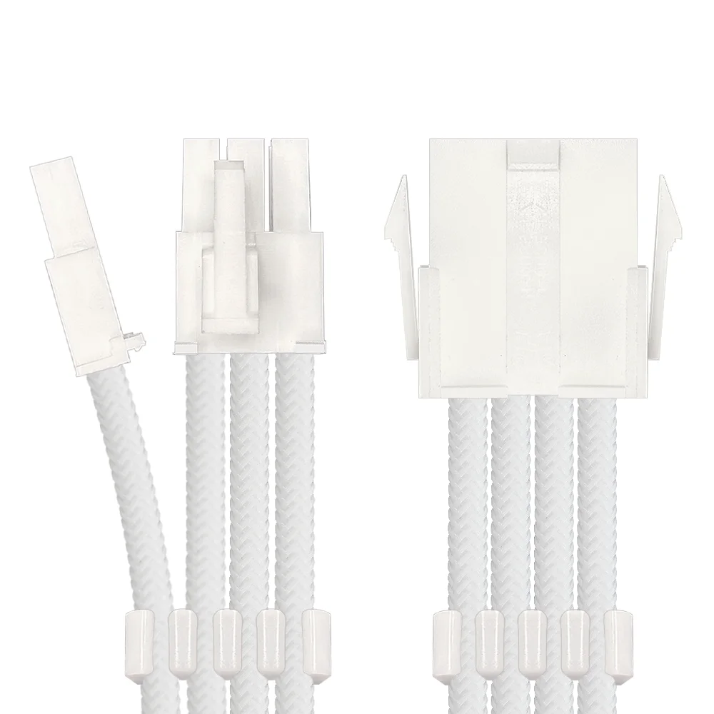 Imagem 5 de 5 do produto Cabo Extensor para Placa de Vídeo 6+2 = 8 Pinos, Sleeved, Full White, 285mm, Extensão Cabo da Fonte para GPU