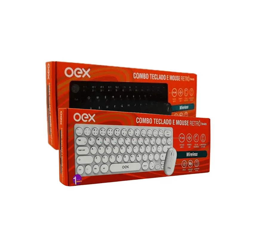Imagem 2 de 5 do produto Kit Teclado E Mouse Sem Fio Preto Retro Oex Slim Pop Silent