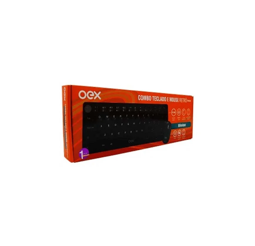 Imagem 3 de 5 do produto Kit Teclado E Mouse Sem Fio Preto Retro Oex Slim Pop Silent