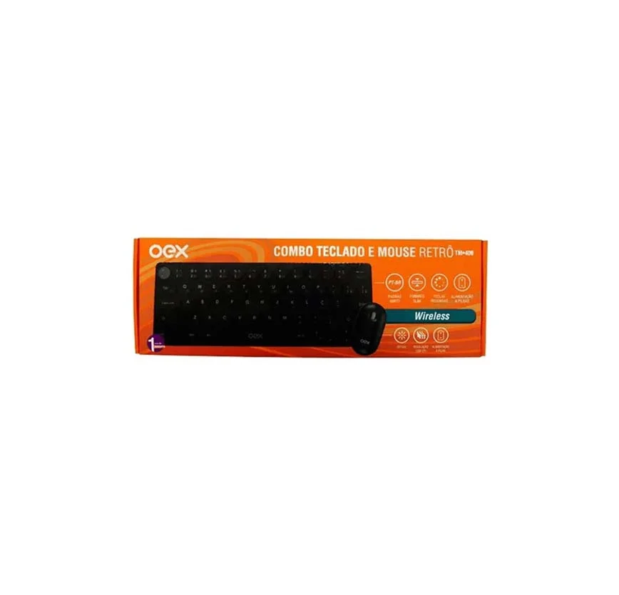 Imagem 4 de 5 do produto Kit Teclado E Mouse Sem Fio Preto Retro Oex Slim Pop Silent