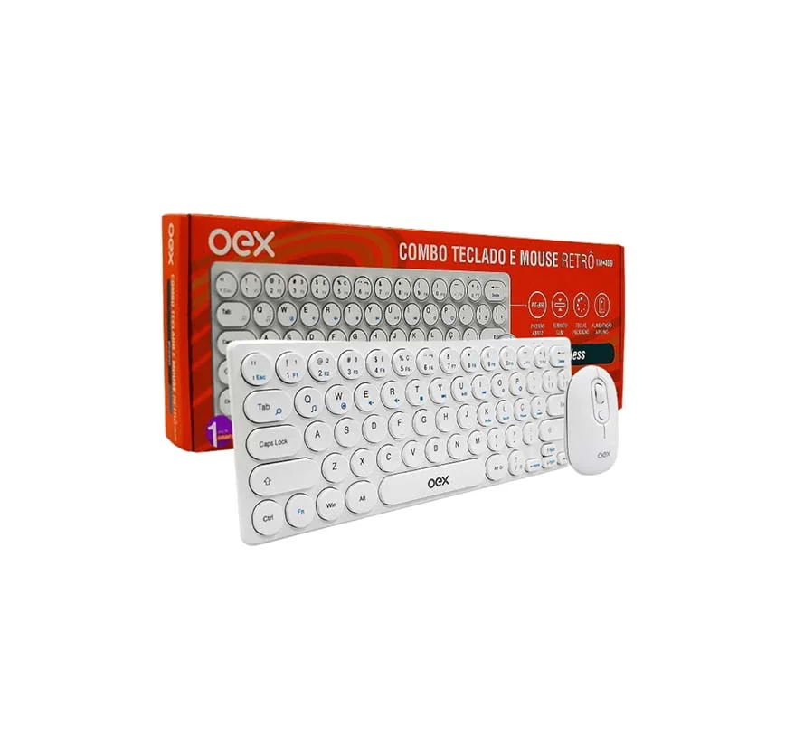 Imagem 3 de 5 do produto Kit Teclado E Mouse Sem Fio Branco Retro Oex Slim Pop Silent