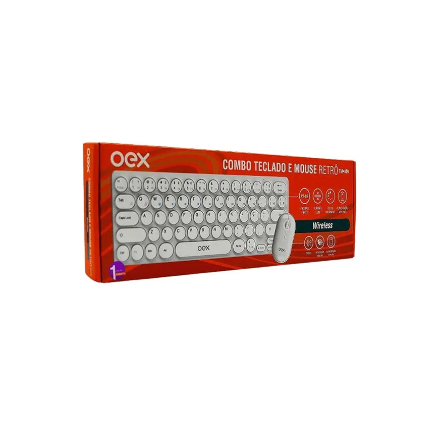 Imagem 4 de 5 do produto Kit Teclado E Mouse Sem Fio Branco Retro Oex Slim Pop Silent