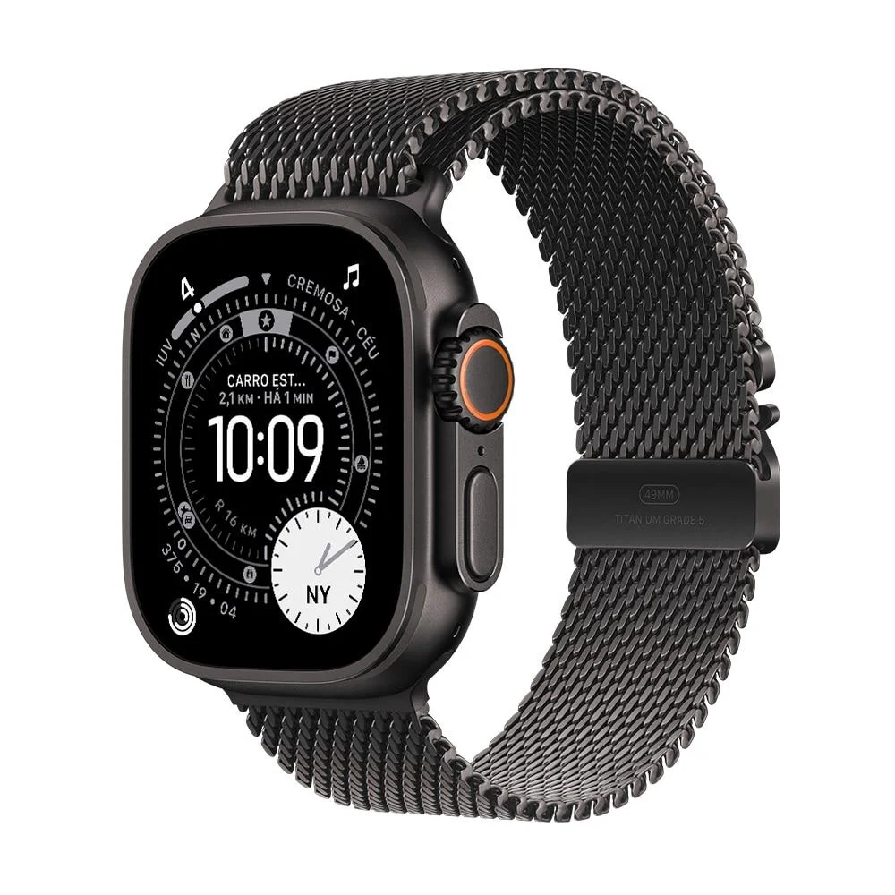 Apple Watch Ultra 3 Gps + Cellular - Caixa Preta De Titânio – 49 Mm - Pulseira Preta Estilo Milanês De Titânio – P