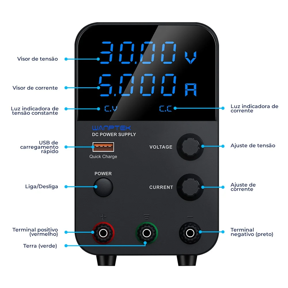 Imagem 2 de 5 do produto Fonte De Bancada Wanptek Gps305d 30v 5a 150w