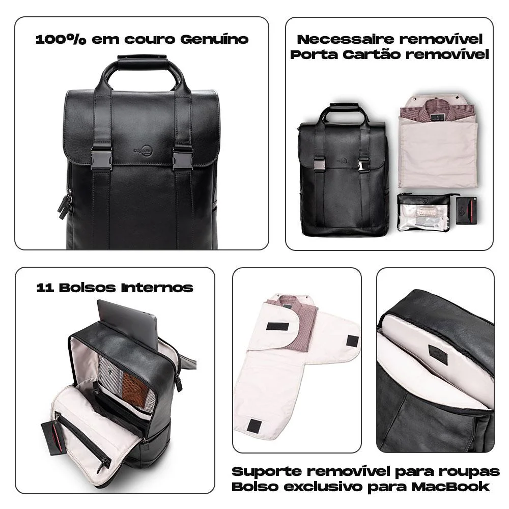 Imagem 4 de 5 do produto Mochila De Couro Pampas Côrtes,   Iplace, Preta