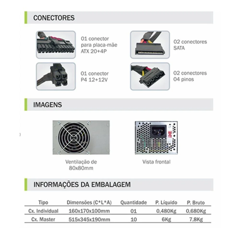 Imagem 2 de 4 do produto Fonte Atx 20+4 K-mex 200w K-mex