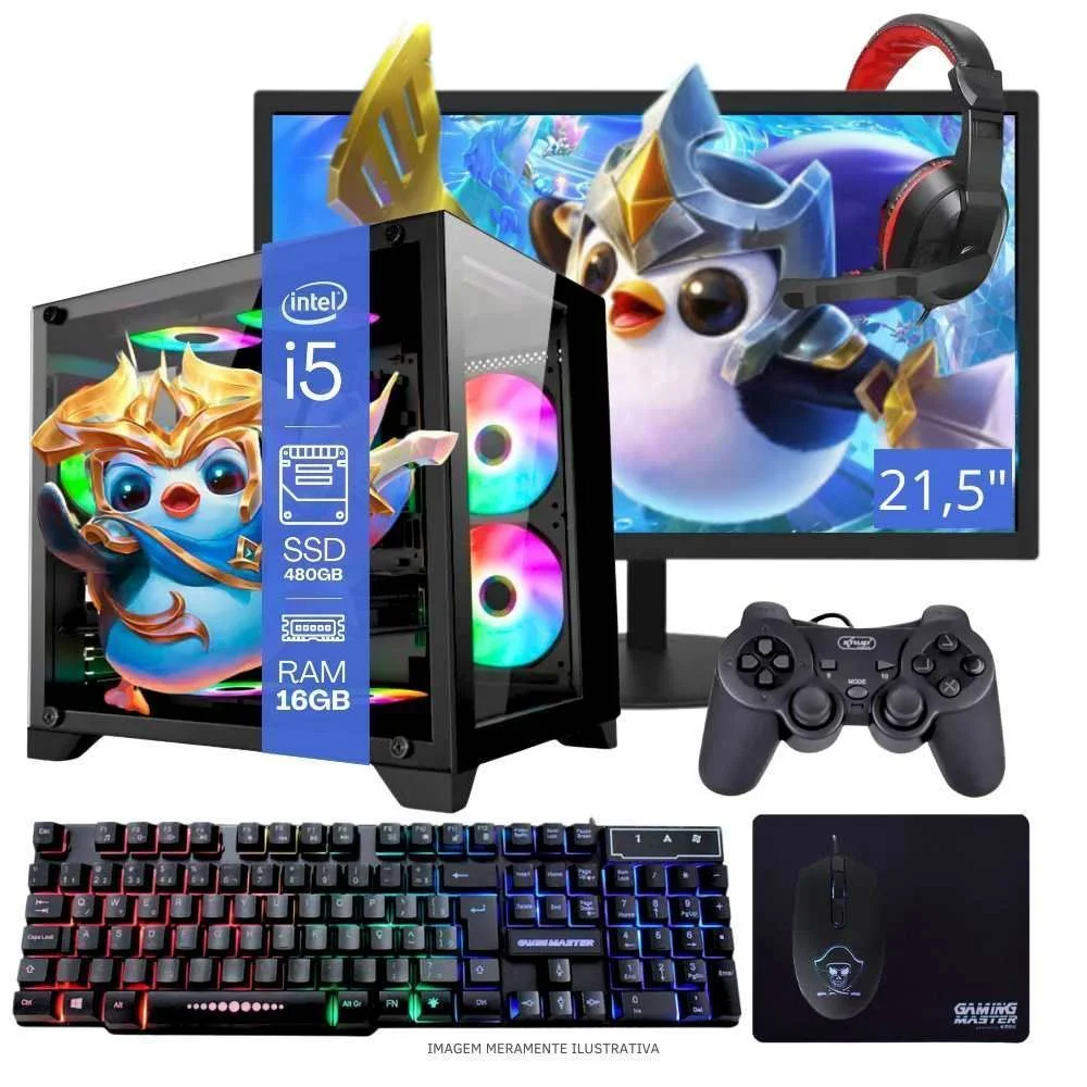 Computador PC Gamer Completo Balão.info Intel Core i5 SSD 480GB 16gb WINDOWS 10 Pro Trial + Teclado E Mouse + Mouse Pad + Headset +joystick + Monitor 21.5”