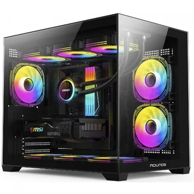 Gabinete Gamer Round5 Blast Black, Aquário, Mini Tower, Lateral De Vidro, Matx, Sem Fans, Preto, R5-blast-b-2187