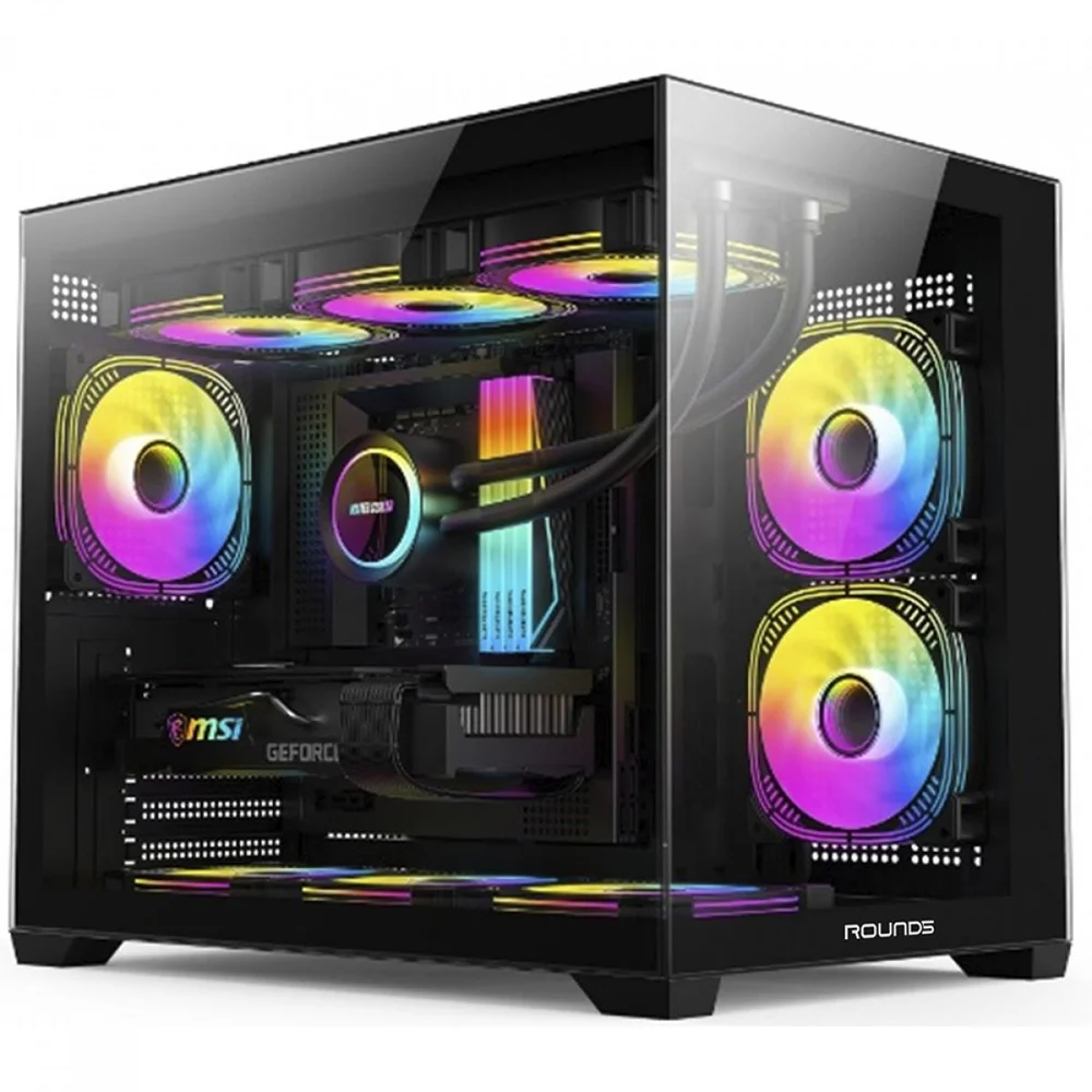 Gabinete Gamer Round5 Blast Black, Aquário, Mini Tower, Lateral De Vidro, Matx, Sem Fans, Preto, R5-blast-b-2187