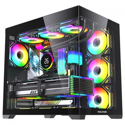 Gabinete Gamer Round5 Genos Black, Aquário, Mid Tower, Lateral De Vidro, Atx, Sem Fans, Preto, R5-genos-b-2189