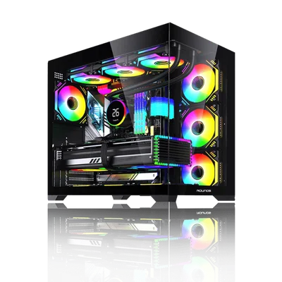 Gabinete Gamer Round5 Genos Black (atx / Aquario / Frontal Vidro / Sem Fan)