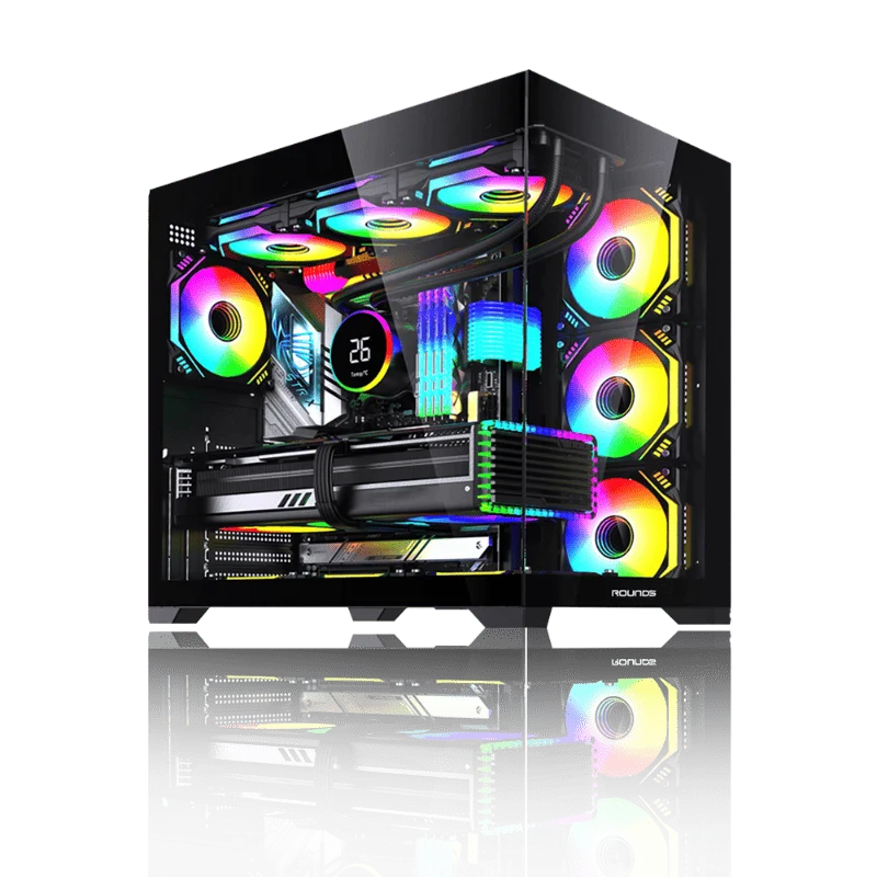 Gabinete Gamer Round5 Genos Black (atx / Aquario / Frontal Vidro / Sem Fan)