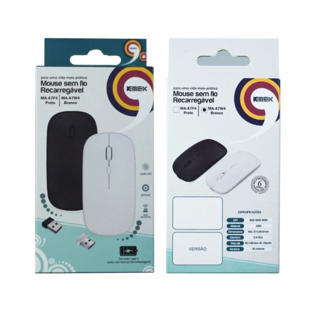 Imagem 4 de 5 do produto Mouse Sem Fio Kmex Ma-a7w4 1200dpi Branco