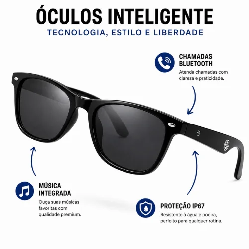 Imagem 2 de 5 do produto Óculos Inteligente Revenger Bluetooth Chamadas Música Tradução Ia Ip67 Smart Glasses Android Ios