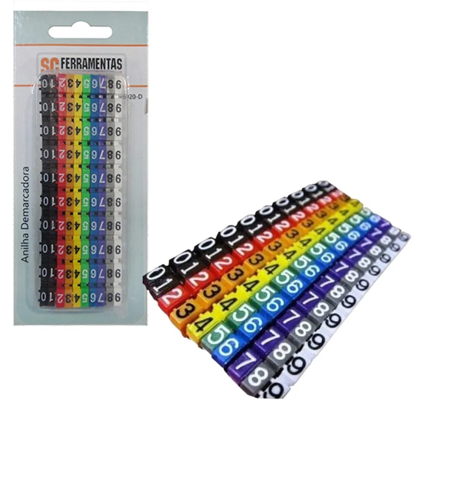 Imagem 1 de 5 do produto Kit 100 Anilha Para Cabo De Rede Universal 0 A 9 Color 6mm