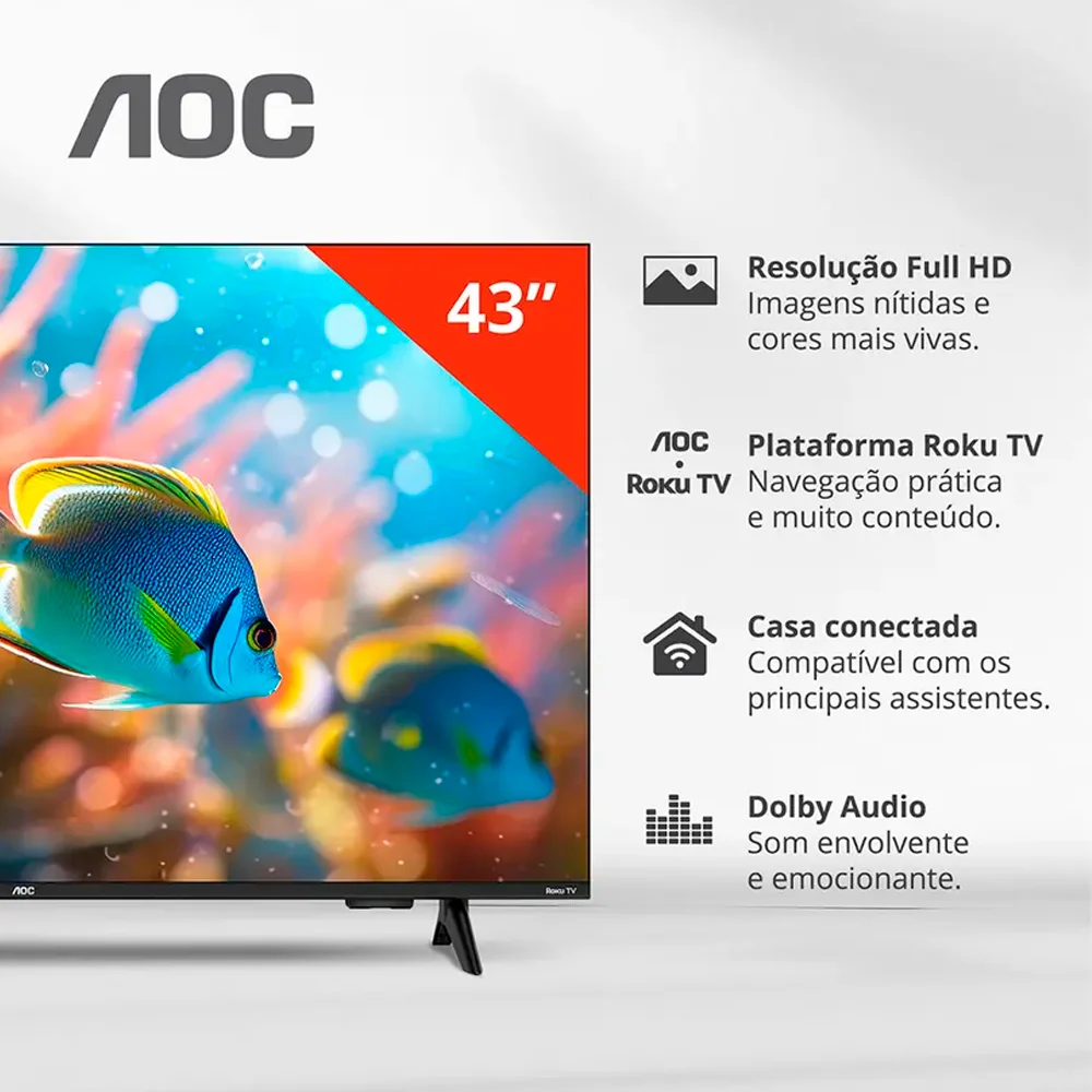 Smart Tv Aoc 43"" Roku LED Full Hd Wi-fi 43s5155/78g Bivolt - view 6