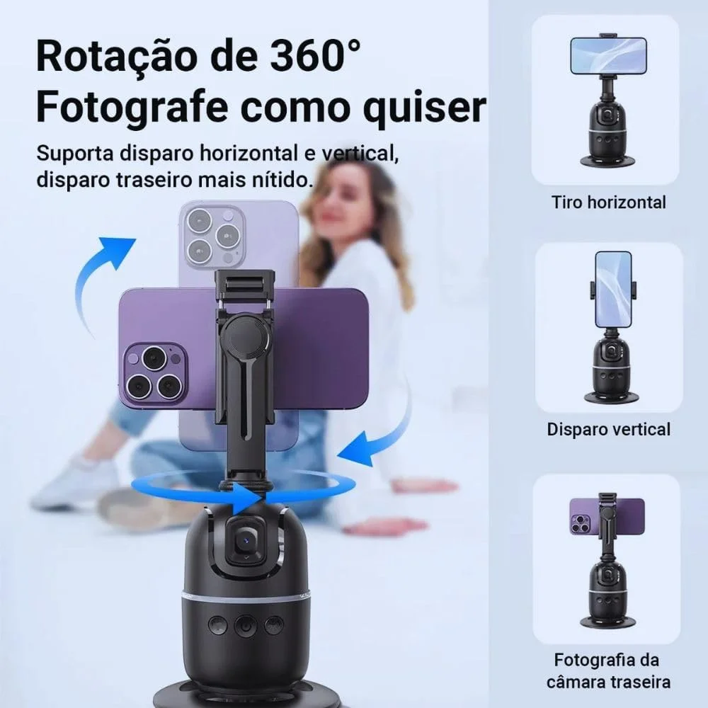Gimbal Rastreador Suporte Celular Estabilizador Facial 360 Graus Reconhecimento De Gestos Super Bateria Inclusa
