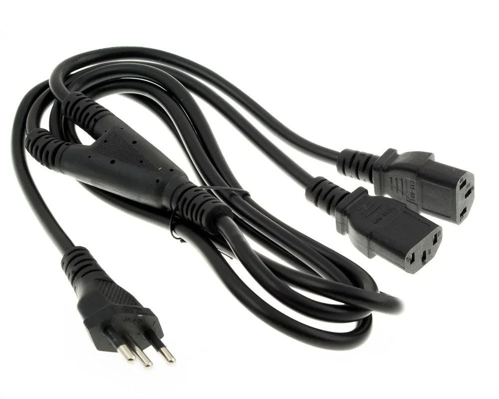 Imagem 2 de 3 do produto Cabo De Força Tripolar 10a Y 1macho X 2femea Iec 1,7m