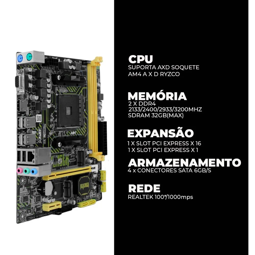 Placa-mãe B450 Axd Ryzco B450 Am4 Micro-atx Gamer Ddr4 3200mhz M.2 HDMI 5