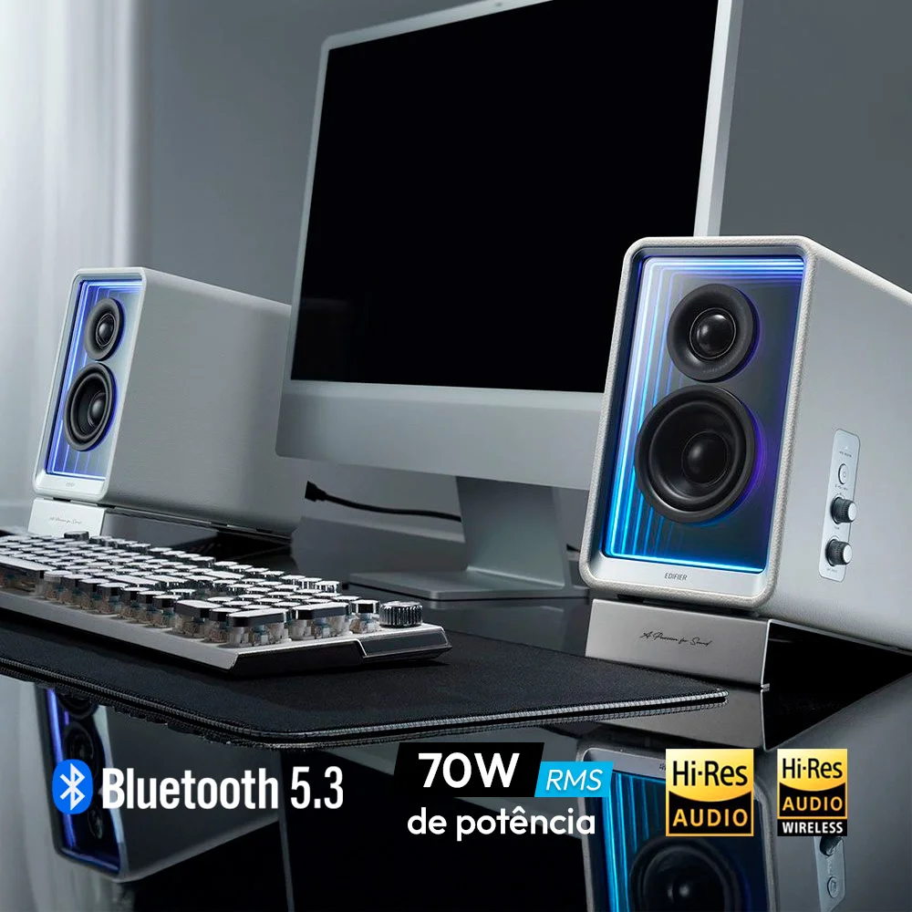 Imagem 4 de 5 do produto Caixa de som Bluetooth, 70W RMS, Design Minimalista, Painel 3D frontal, Hi-Res, Bivolt - QR65 EDIFIER Branca