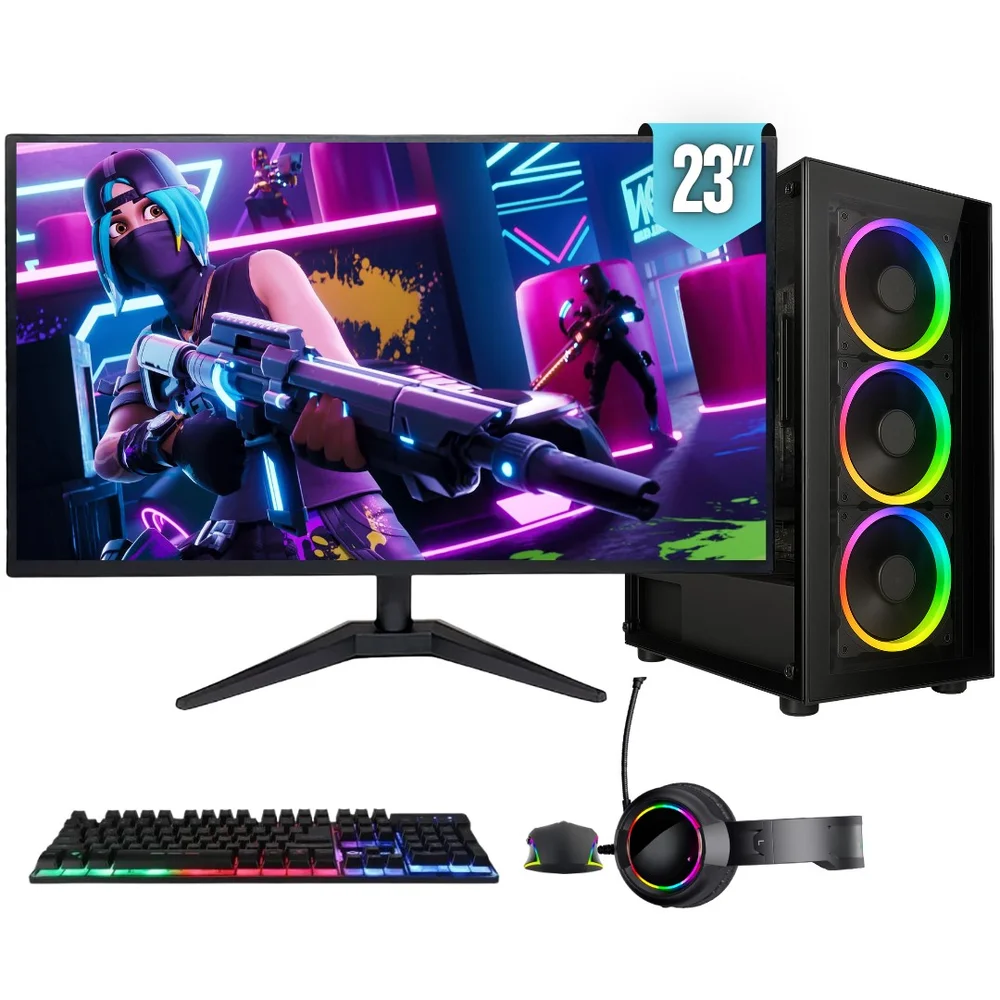 PC Gamer Completo Bluepc Force, Amd Ryzen 5, Radeon Rx, 8GB Ddr4, SSD 256gb, Fonte 500w, Monitor LED 23" - Pgbp-for112