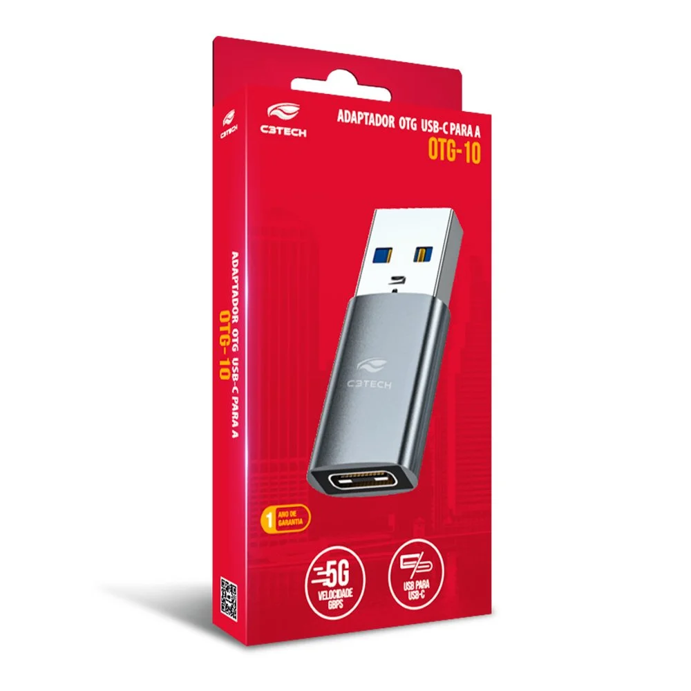 Imagem 3 de 5 do produto Adaptador Otg C3tech Usb-a 3.0 Macho / Usb-c Fêmea, Ultrarrápida De Até 5 Gbps - Otg-10