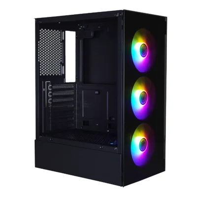 Gabinete Atx Bpc Gamer RGB Black Com Lateral De Vidro 3 Fans