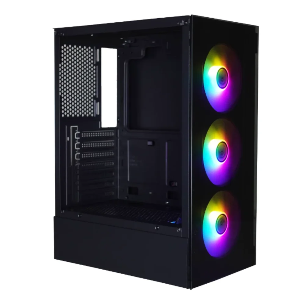 Gabinete Atx Bpc Gamer RGB Black Com Lateral De Vidro 3 Fans
