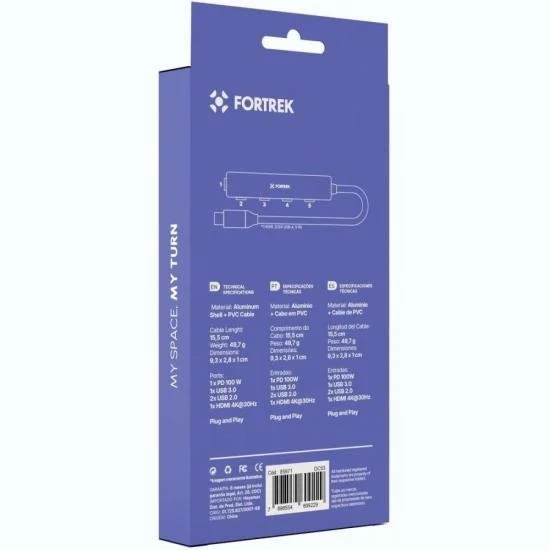 Imagem 3 de 5 do produto Hub Usb-c 5x1 Fortrek Dc53