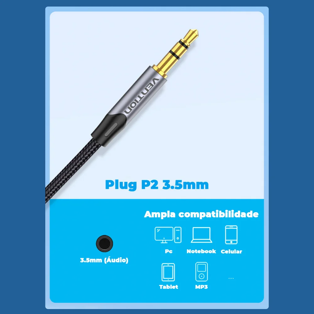 Imagem 4 de 5 do produto Cabo P2 Estereo Para Rca Blindado Audio Mesa Som 3m Vention