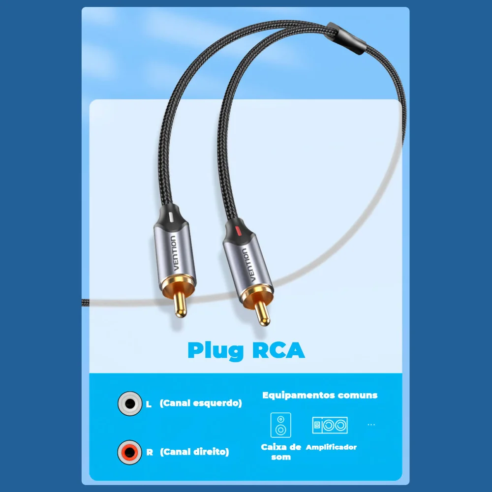 Imagem 5 de 5 do produto Cabo P2 Estereo Para Rca Blindado Audio Mesa Som 3m Vention