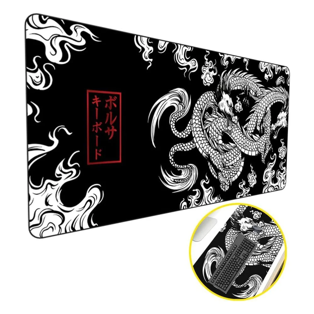 Mouse Pad Grande 90x40cm Dragão Chinês Antiderrapante Preto