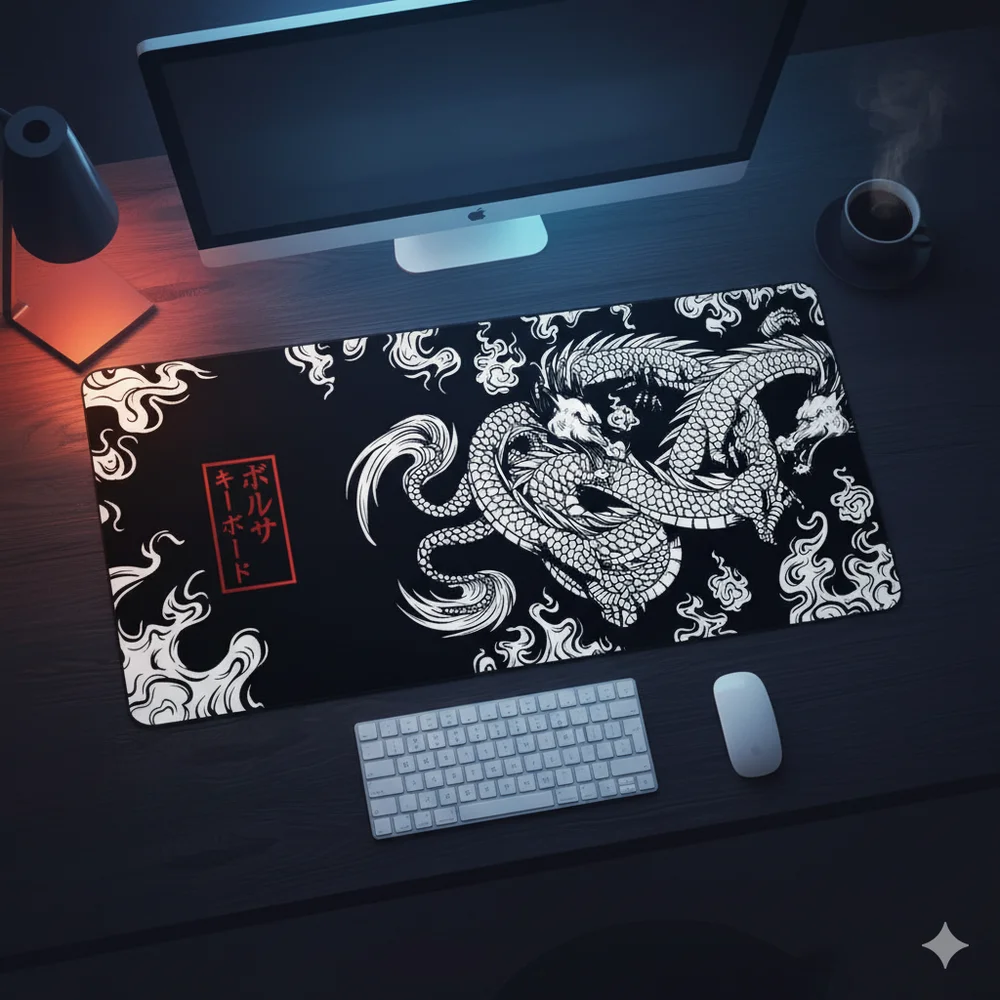 Mouse Pad Grande 90x40cm Dragão Chinês Antiderrapante Preto