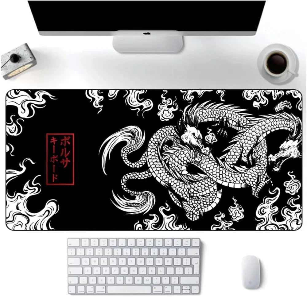 Mouse Pad Grande 90x40cm Dragão Chinês Antiderrapante Preto