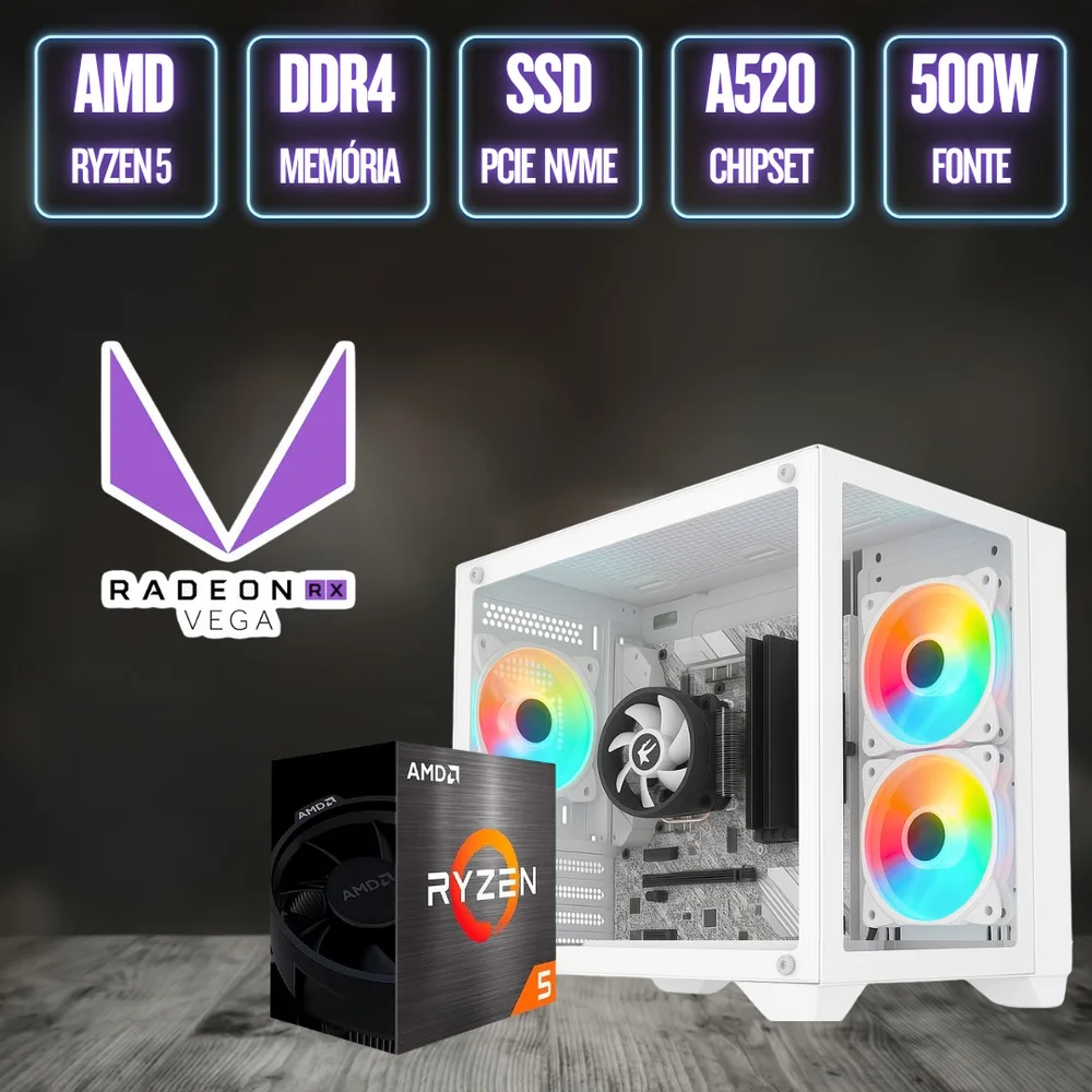 PC Gamer Completo Bluepc Force, Amd Ryzen 5, Radeon Rx, 8GB Ddr4, SSD 256gb, Fonte 500w, Monitor LED 20" - Pgbp-for142 PC Gamer Completo Bluepc Force, Amd Ryzen 5, Radeon Rx, 8GB Ddr4, SSD 256gb, Fonte 500w, Monitor LED 20" - Pgbp-for142