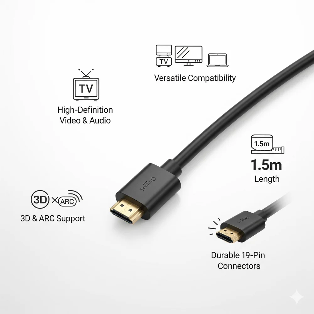 Cabo HDMI 1,5m Macho X Macho Full Hd E Ultra Hd 4k Com Suporte 3d Arc Para Tv Monitor Notebook Console Cabo HDMI 1,5m Macho X Macho Full Hd E Ultra Hd 4k Com Suporte 3d Arc Para Tv Monitor Notebook Console