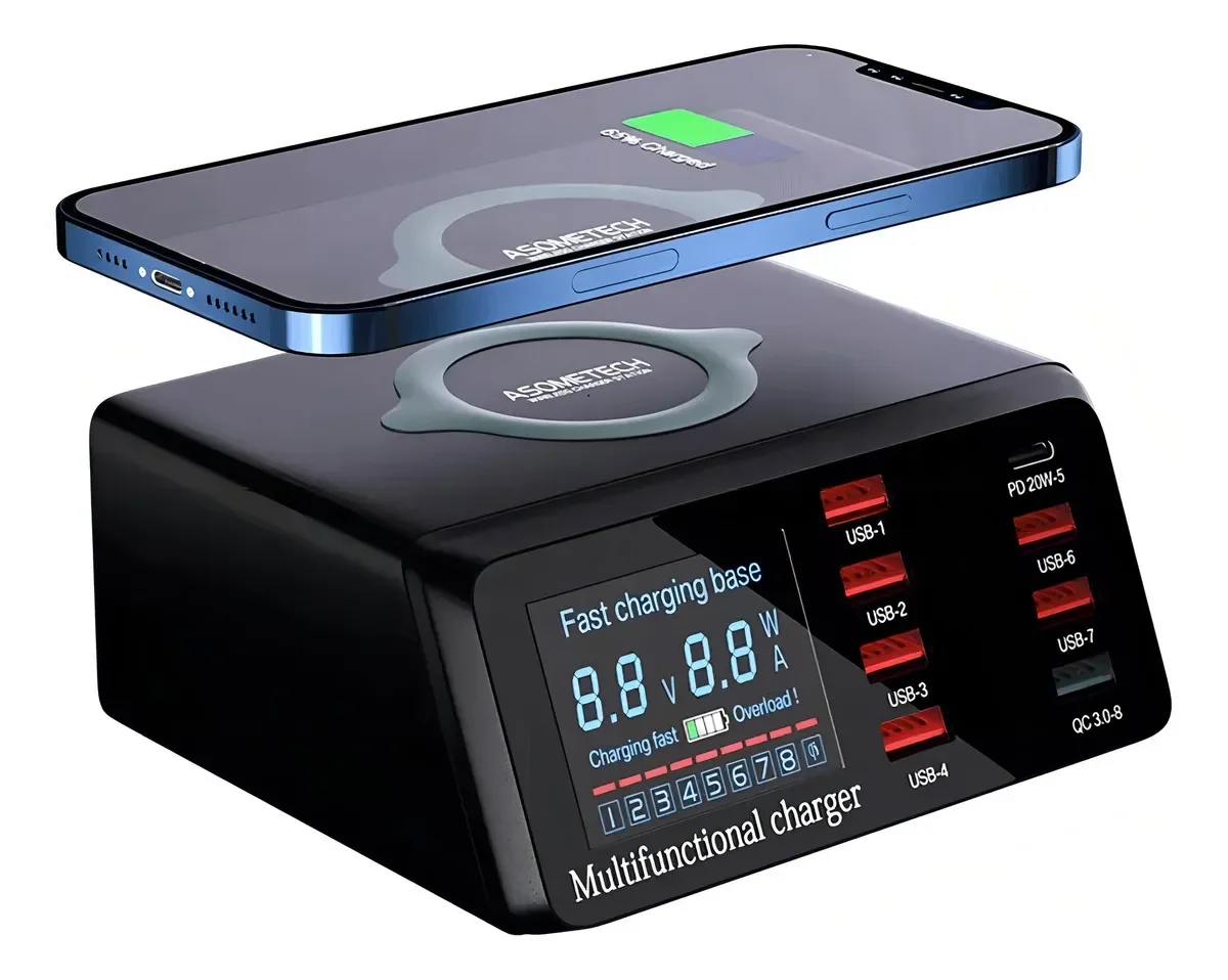 Estação Carregamento Usb 8 Portas Carregador 100w Rápido Para Técnico Bancada