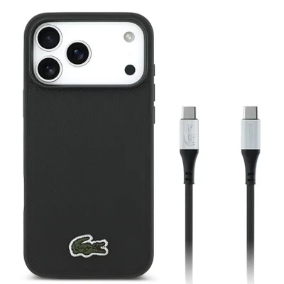 Kit Capa Iphone 17 Pro E Cabo Usb-c Lacoste, Preta